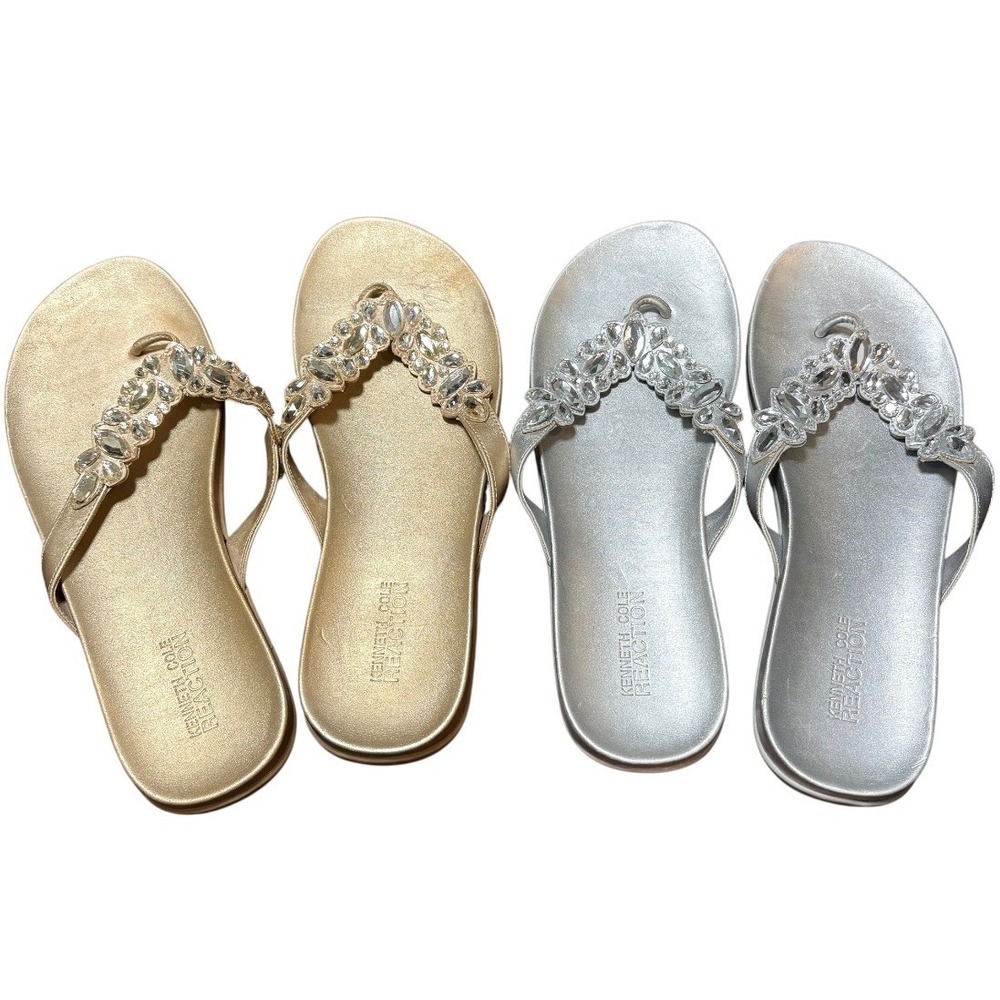 Kenneth Cole Reaction Slim Shadee Sandals Womens 11 Gold Silver Jeweled Bundle - Picture 2 of 7